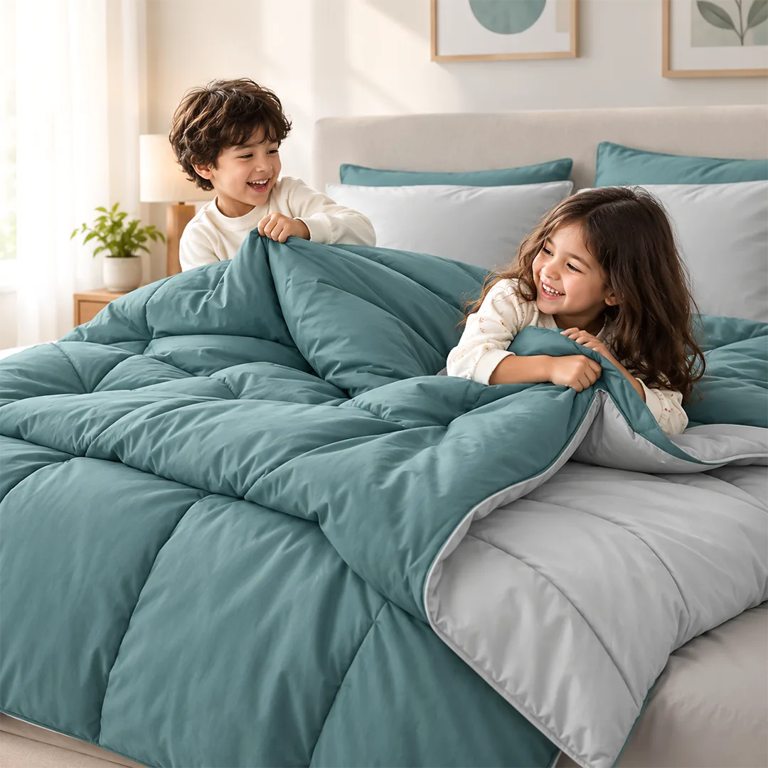 Featuring rich denim and soft sky blue tones, this stylish comforter adds cozy comfort, fresh color and contemporary style to your bedroom. Perfect for modern bedroom décor, blue-themed interiors and everyday bedding. Shop now at Quirky Home